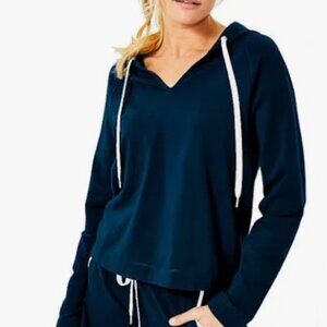 Lilly Pulitzer 2pc matching set Aegean NAVY Kiawah Hoodie Trysta Shorts M/L Blue